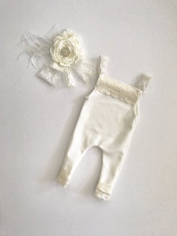 Lace Newborn Romper with matching headband